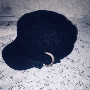 Black crochet military style hat